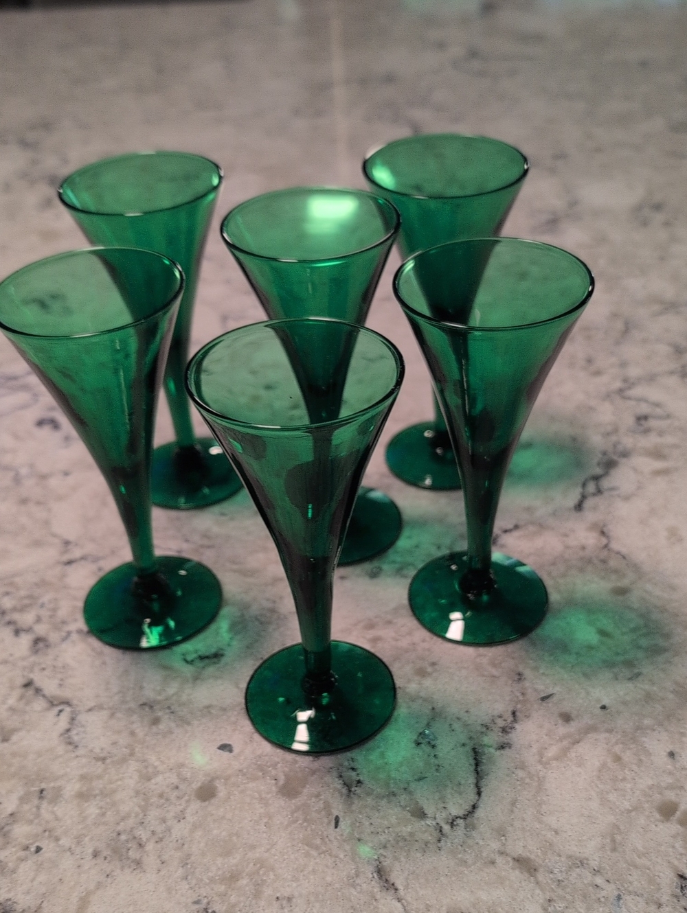 6 Georgian Bristol Green Sherry/Cordial Glasses